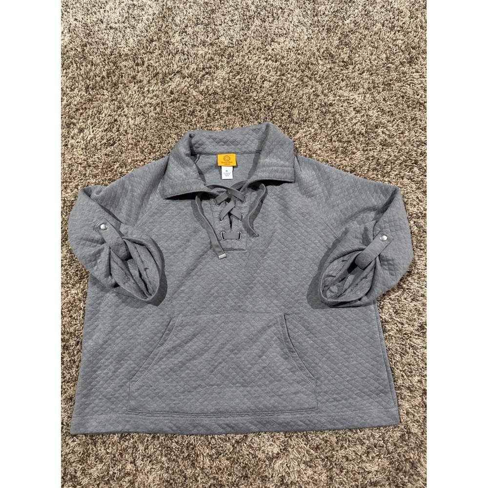 Ruby Rd Petite Gray Quilted Lace Up Pullover Sweatshirt Size Petite Large Womens